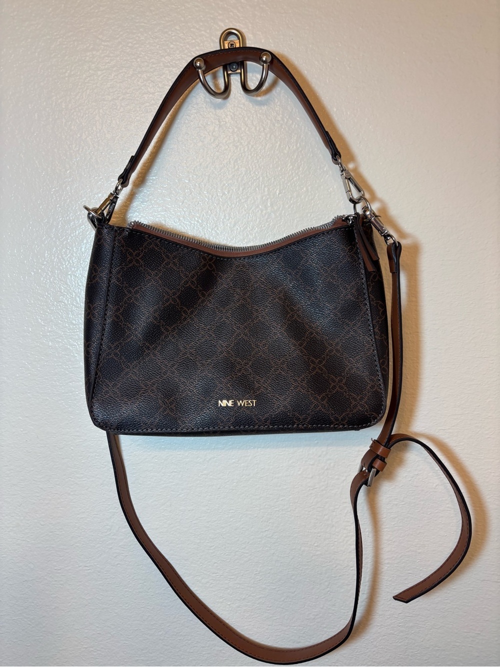 Nine West Dark Brown Logo-Print Shoulder Bag and crossbody